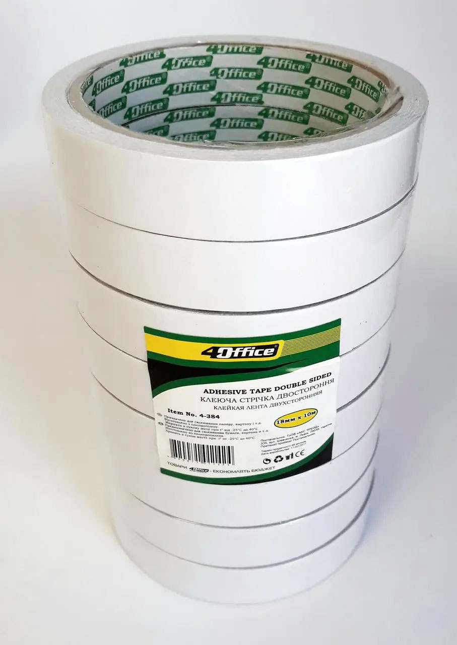 Клейкая лента двухсторонняя 18мм.*10м., прозр. 4Office - фото 2
