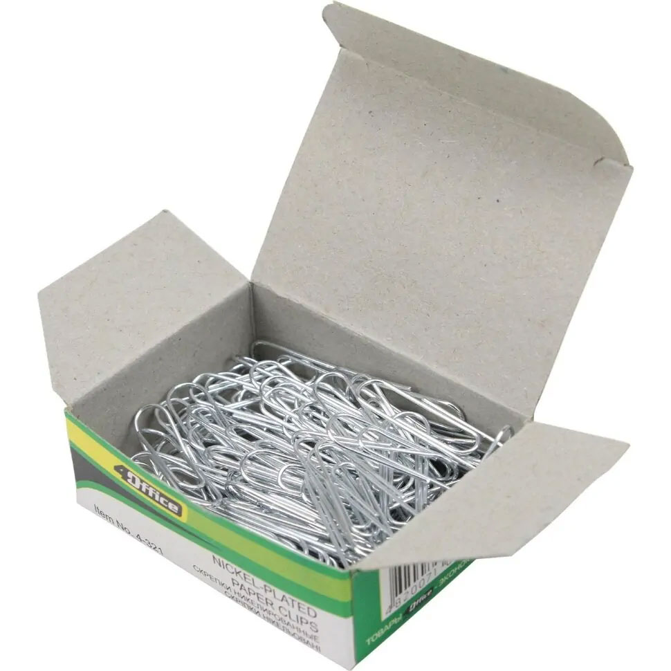Скріпки нікельовані круглі, 28мм., 100шт., картон. уп. 4Office - фото 1