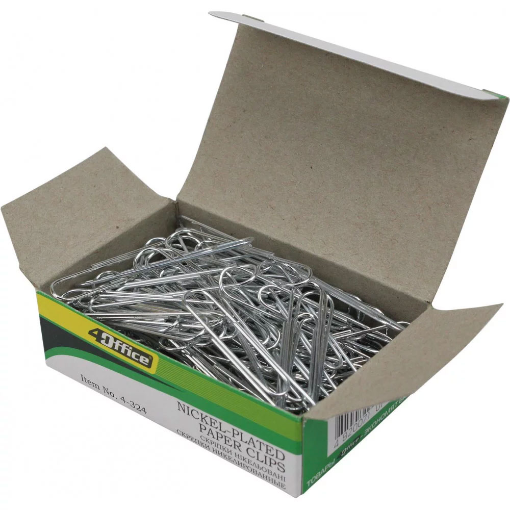 Скріпки нікельовані круглі, 50мм., 100шт., картон. уп. 4Office - фото 1
