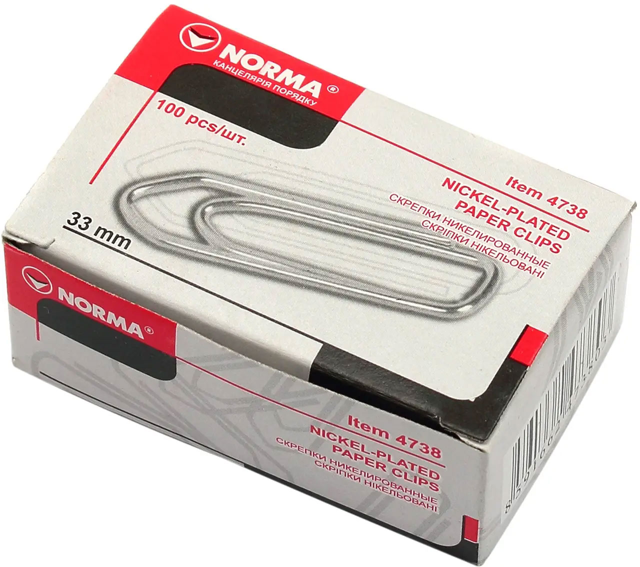 Скріпки нікельовані п'ятикутні, 33мм., 100шт., картон. уп. NORMA - фото 1