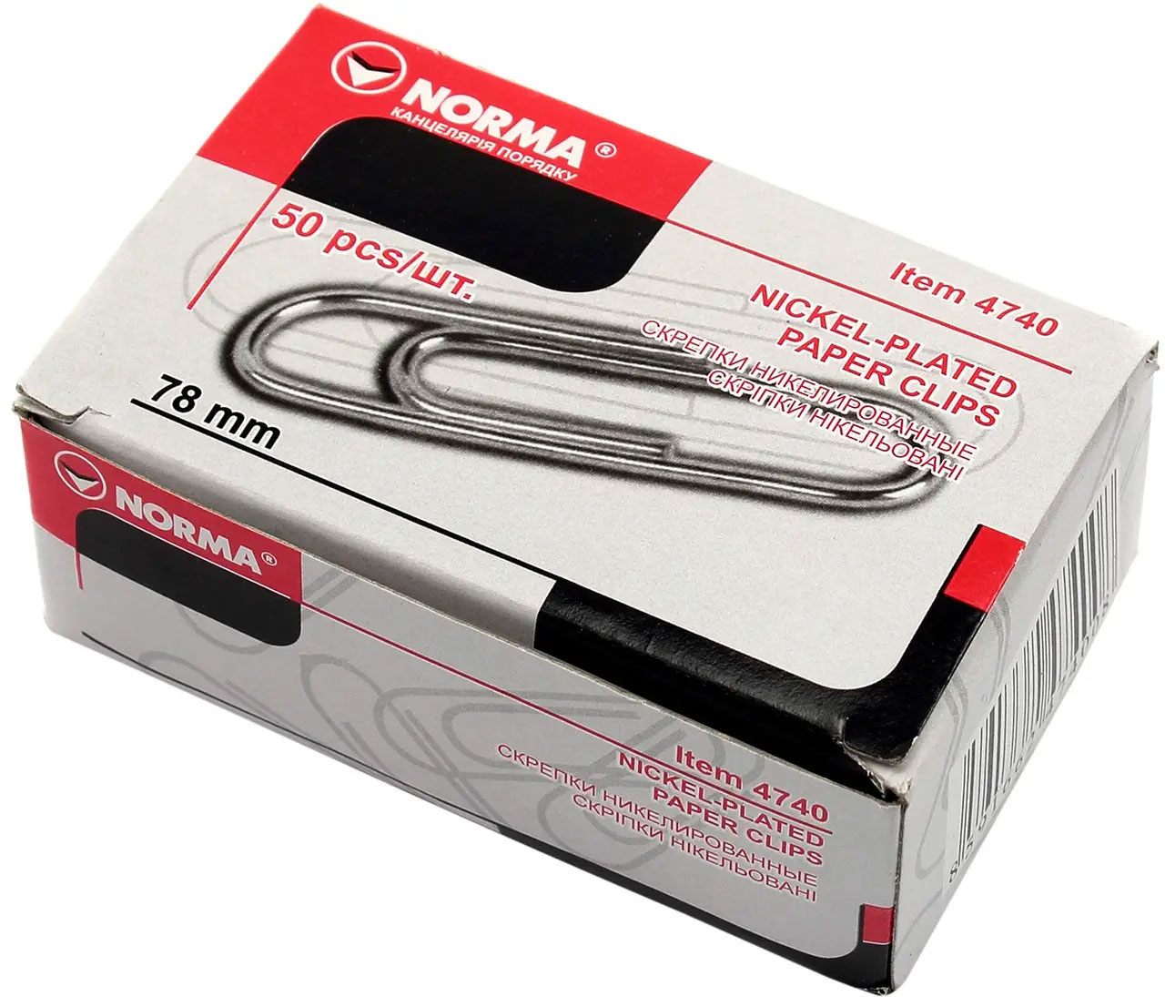 Скріпки нікельовані круглі, 78мм., рельєфні, 50шт., картон. уп. NORMA - фото 1