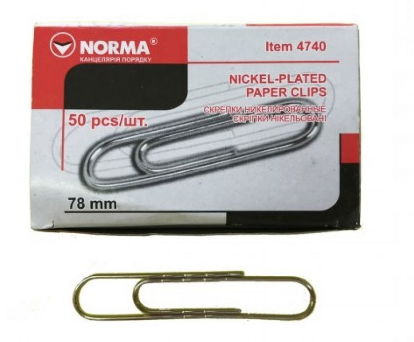 Скріпки нікельовані круглі, 78мм., рельєфні, 50шт., картон. уп. NORMA - фото 2