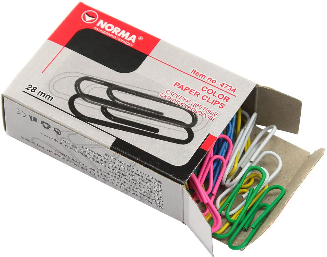 Скріпки кольорові круглі, 28мм., 100шт., картон. уп. NORMA - фото 2