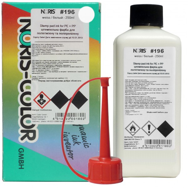 Штемпельна фарба для пластику і поліетилену на спиртовій основі 196, 250мл., біл. Noris - фото 1
