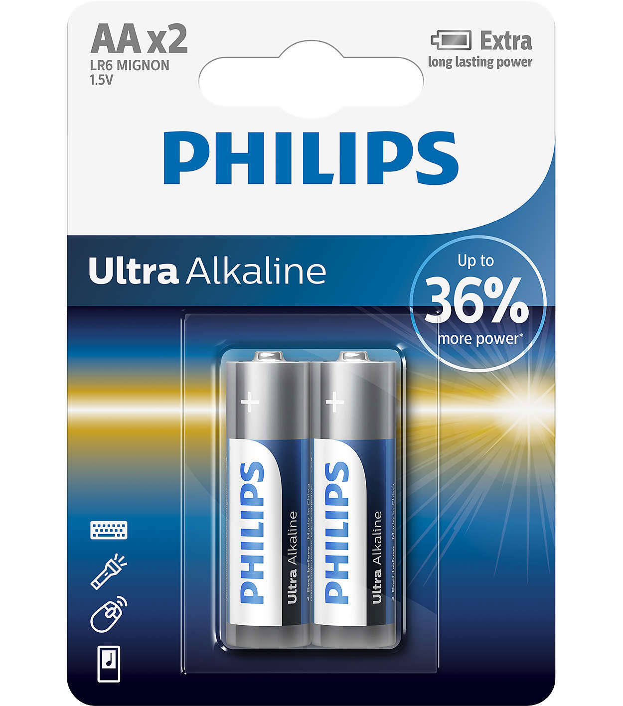 Батарейка LR6/АА/MN1500 Ultra Alkaline, 2шт/уп. Philips - фото 1