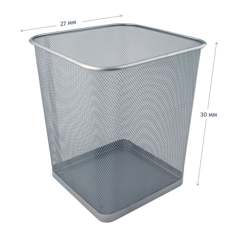 Корзина для бумаг 15л., квадратная металлическая, серебр. Axent - фото 3