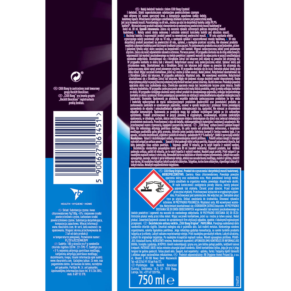 Средство для чистки унитазов, 750мл., Cillit Bang 