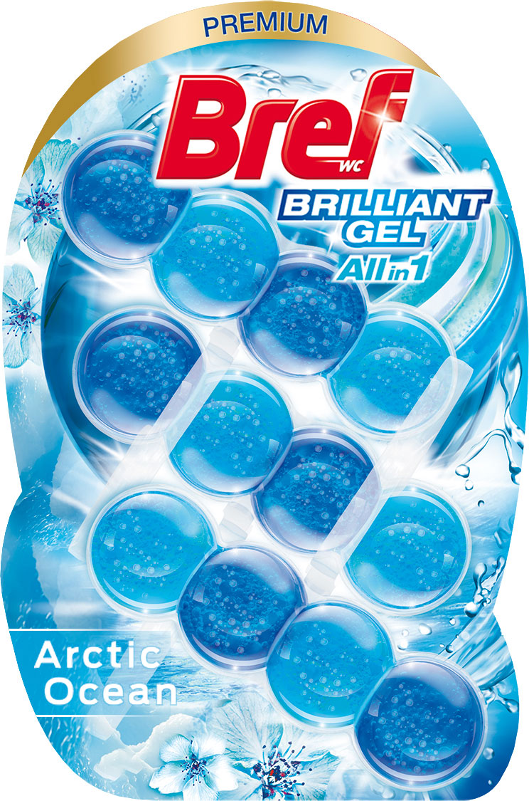 Туалетний блок для унітазу BREF Блискучий гель Арктичний океан, 42г.*3шт. (9000101509151) BREF - фото 1