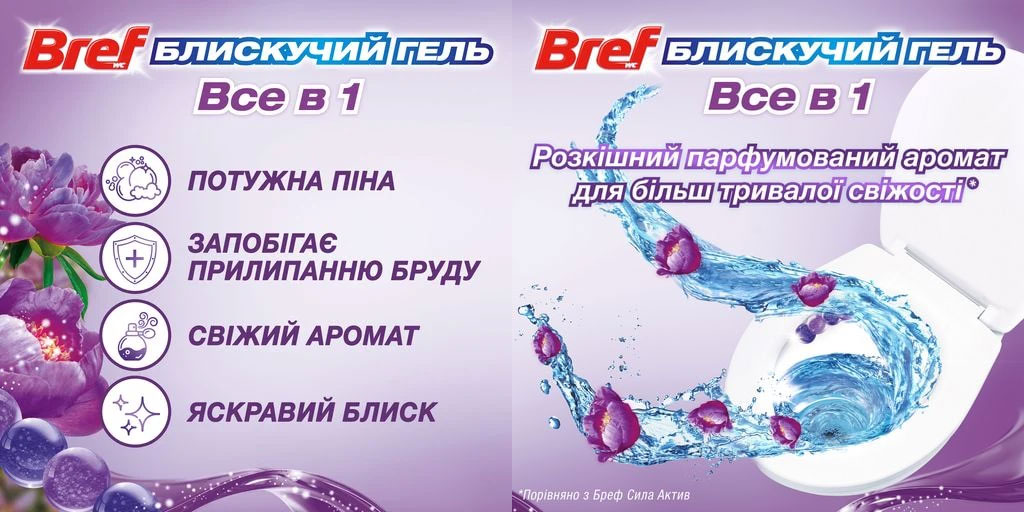 Туалетний блок для унітазу BREF Блискучий гель Чарівний бриз, 42г.*3шт. (9000101509090) BREF - фото 3
