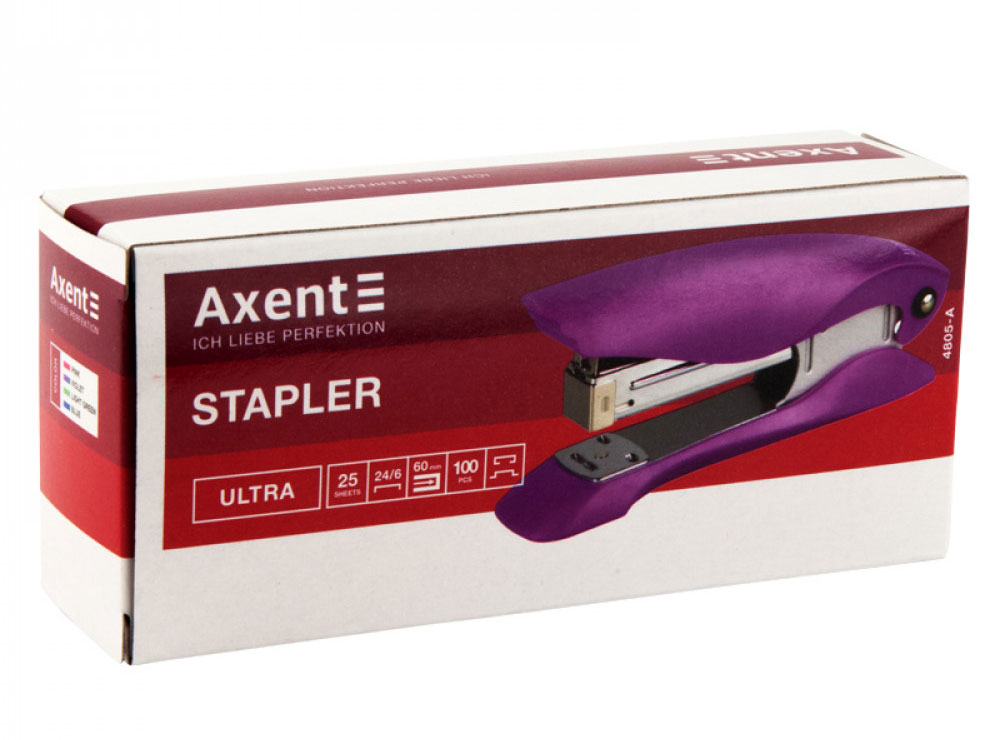 Степлер 24/6 Ultra, 25арк., глибина 60мм., пластик., фіолет. Axent - фото 3