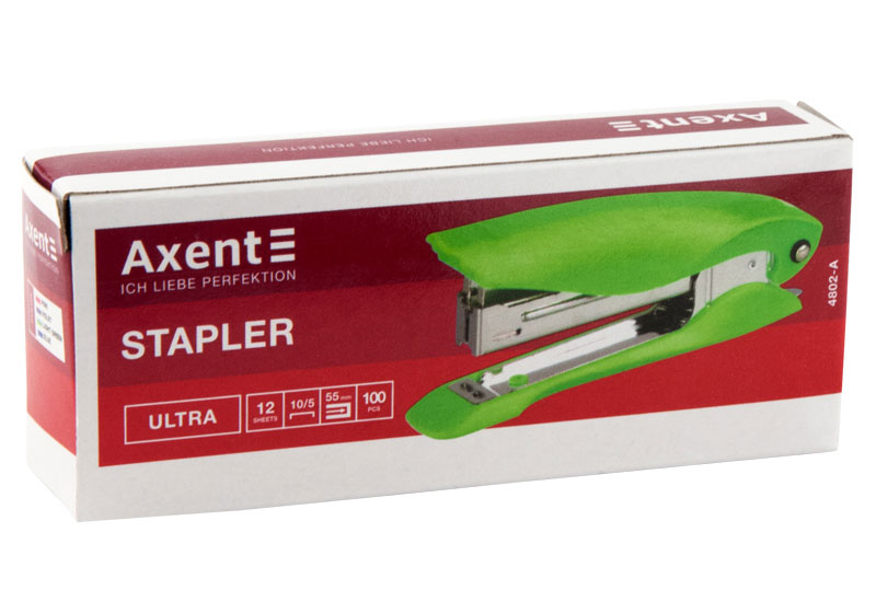 Степлер №10(10/5) Ultra, 12л., глубина 55мм., пластик., салат. Axent - фото 1