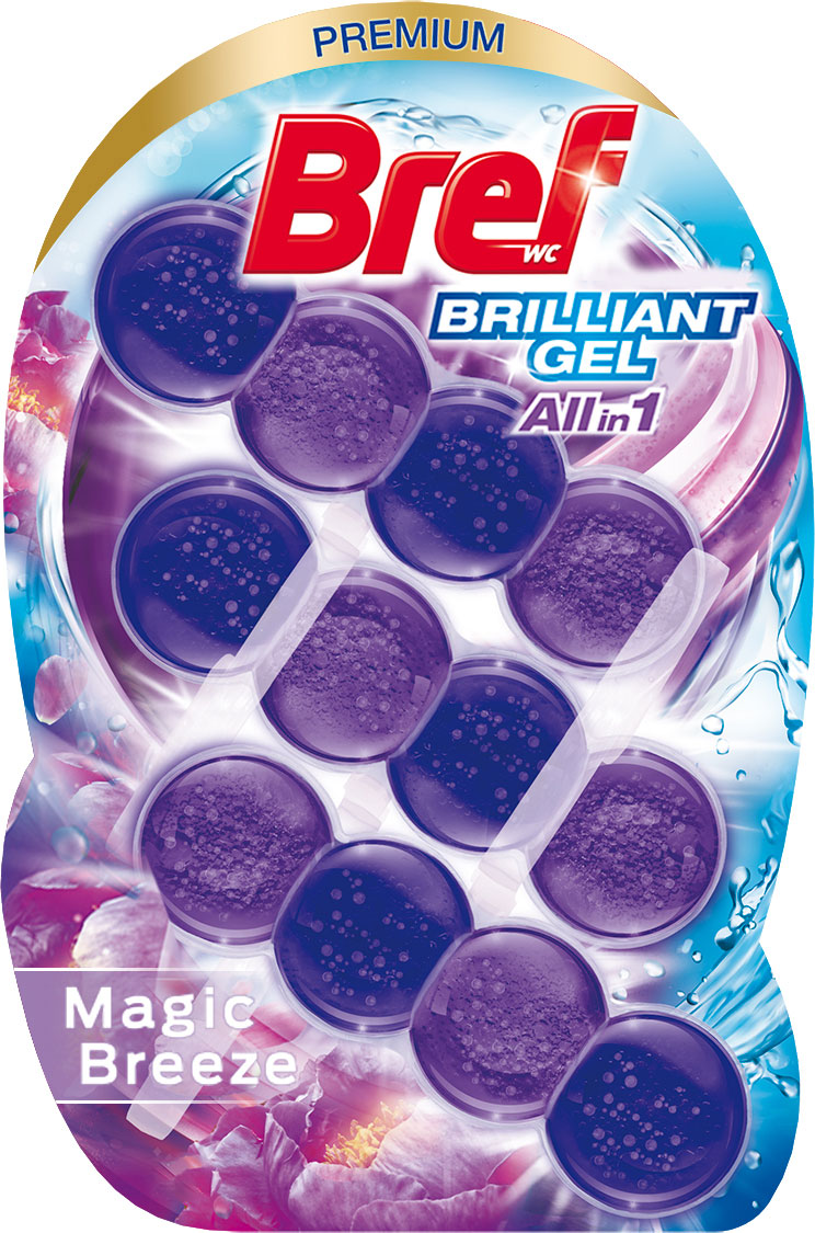 Туалетний блок для унітазу BREF Блискучий гель Чарівний бриз, 42г.*3шт. (9000101509090) BREF - фото 4