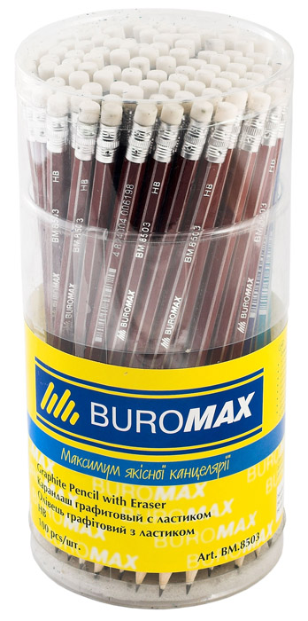 Карандаш простой графитный с резинкой HB WHITE LINE, шестигранный с серебряной полосой BuroMax - фото 3