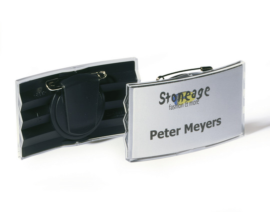 Бейдж горизонтальний 75*40мм., вигнутий, з комбі-кліпом, пластик Durable - фото 1