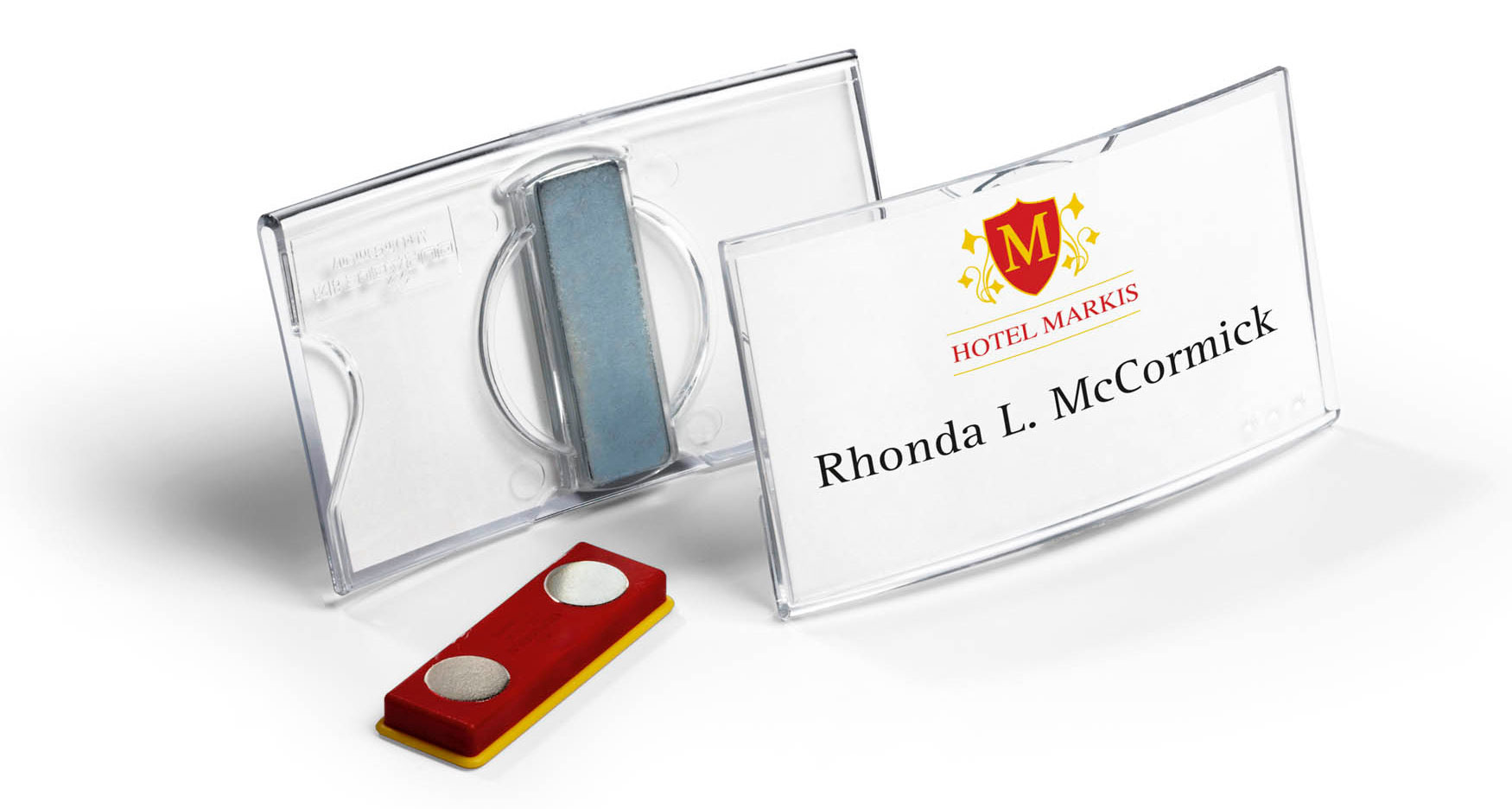 Бейдж горизонтальный 75*40мм., с магнитом, конвекционный, акрил Durable - фото 2