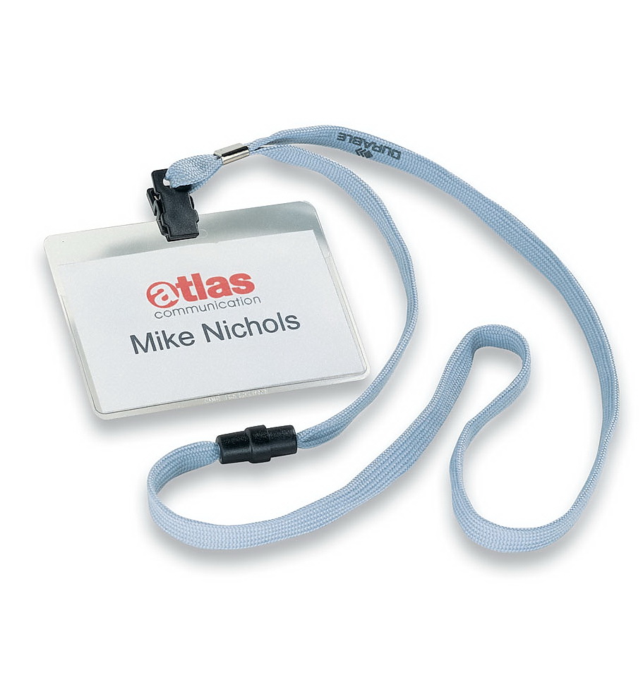 Бейдж горизонтальный 90*60мм., с лентой, сер. Durable - фото 1