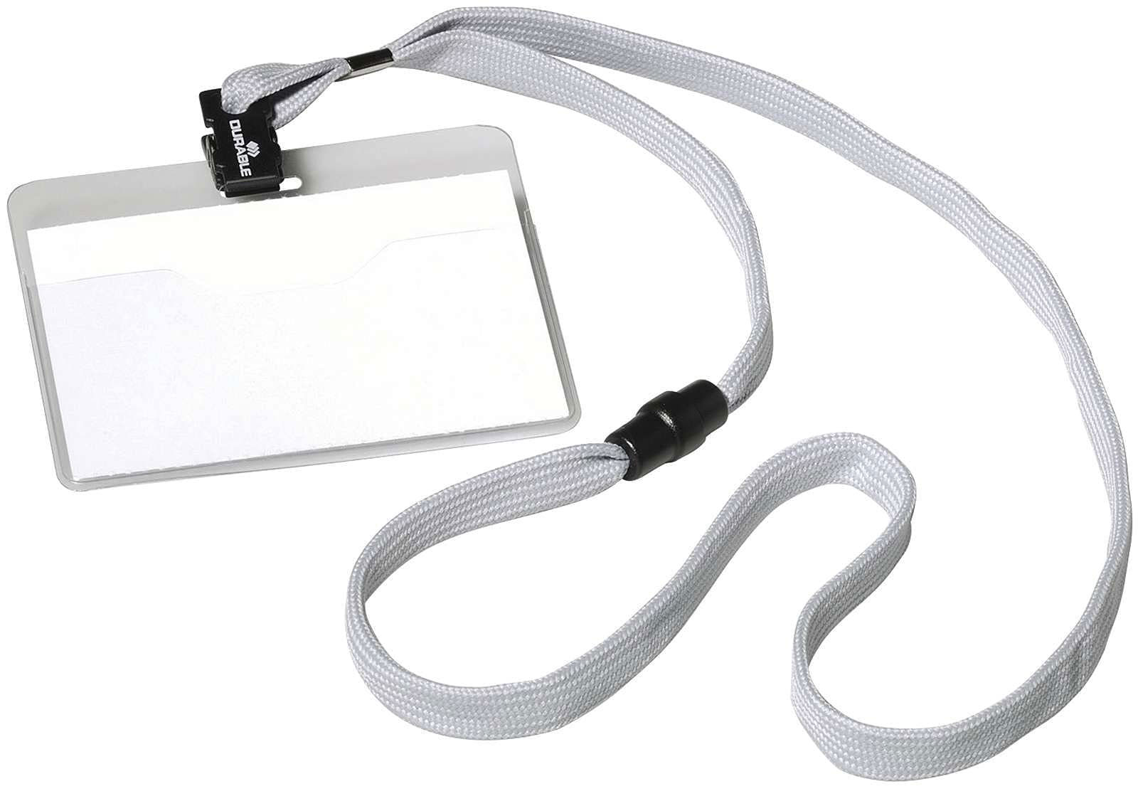 Бейдж горизонтальный 90*60мм., с лентой, сер. Durable - фото 2