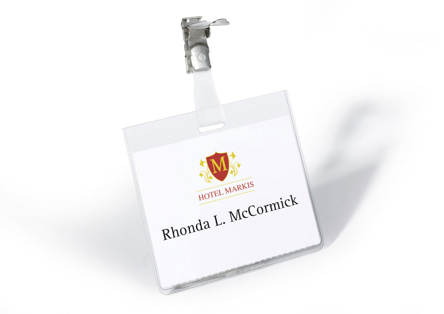 Бейдж горизонтальный для пропусков 90*60мм., с поворотным клипом Durable - фото 2