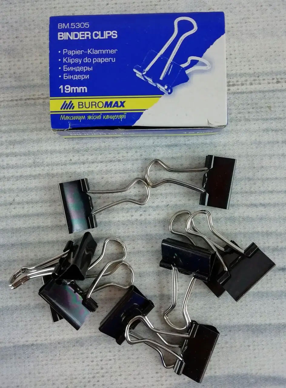 Зажим-біндер 19мм 12шт/уп., чорн. BuroMax - фото 1