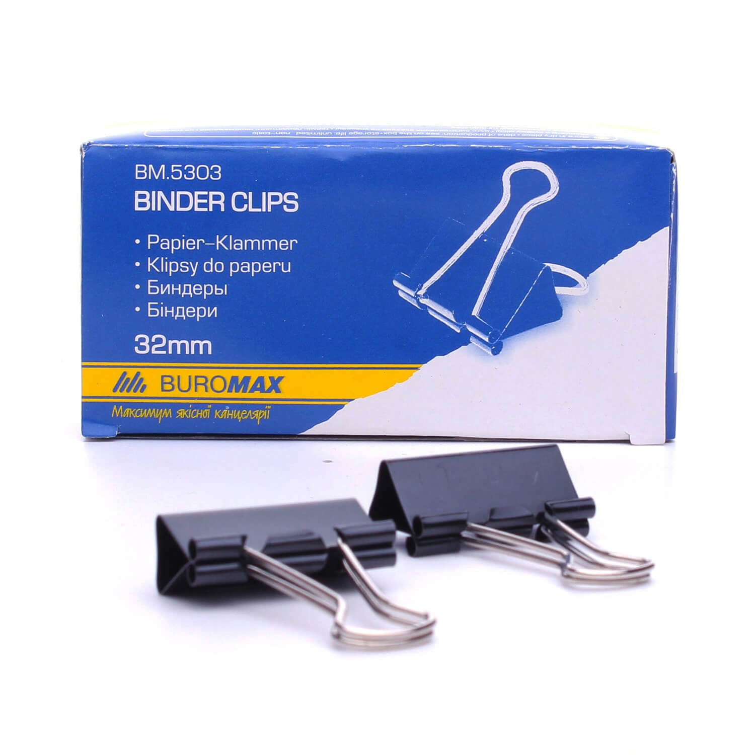 Зажим-біндер 32мм, 12шт/уп., чорн. BuroMax - фото 1