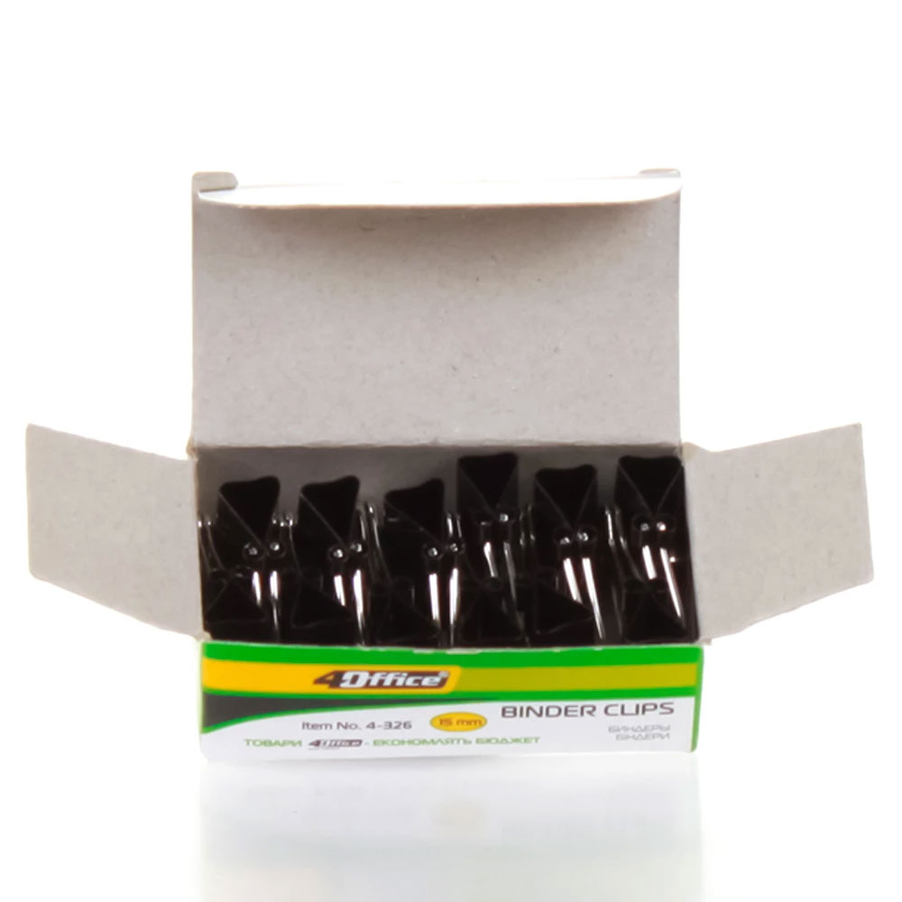 Зажим-биндер 15мм., 12шт./уп., черн. 4Office - фото 1