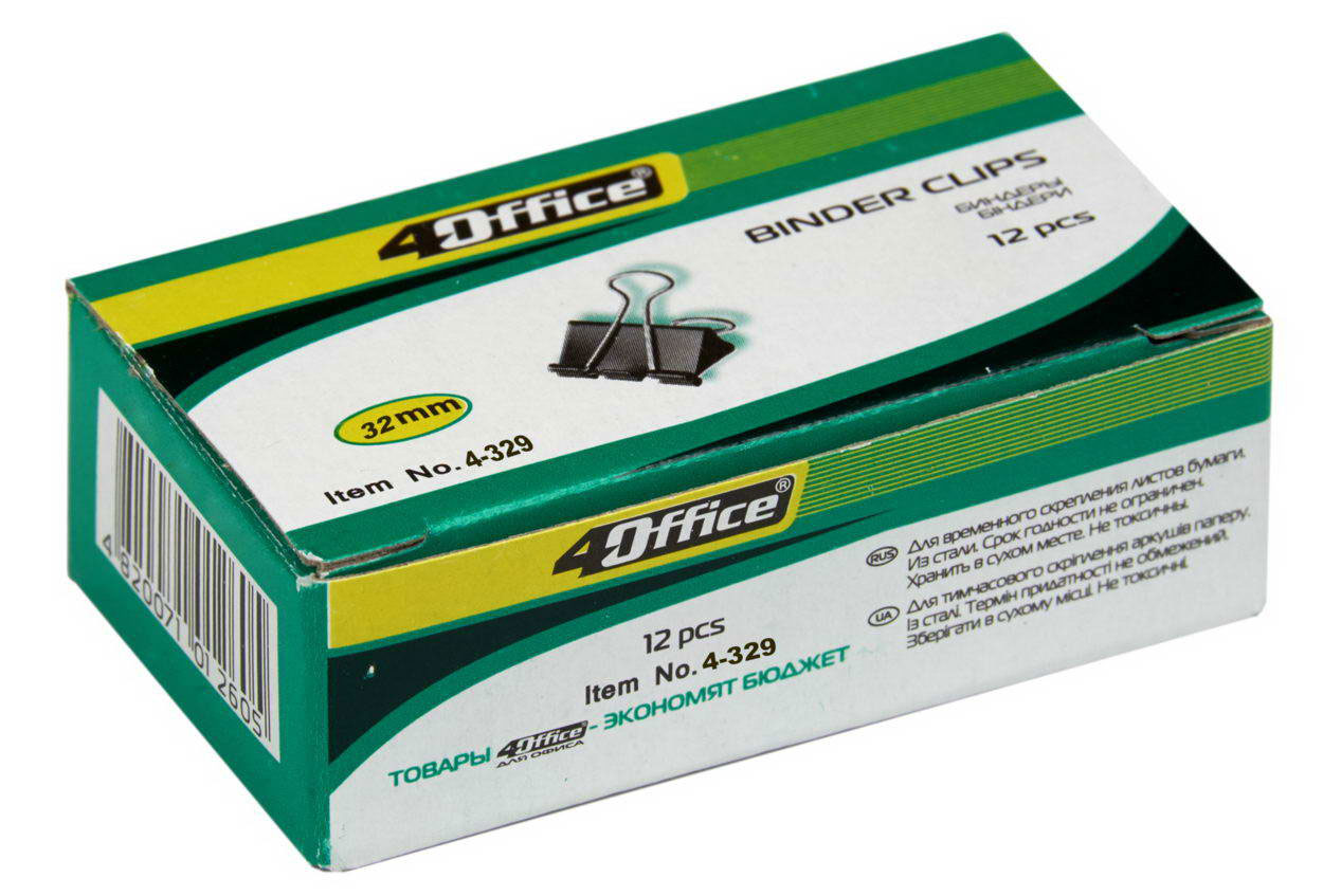 Зажим-биндер 32мм., 12шт./уп., черн. 4Office - фото 1