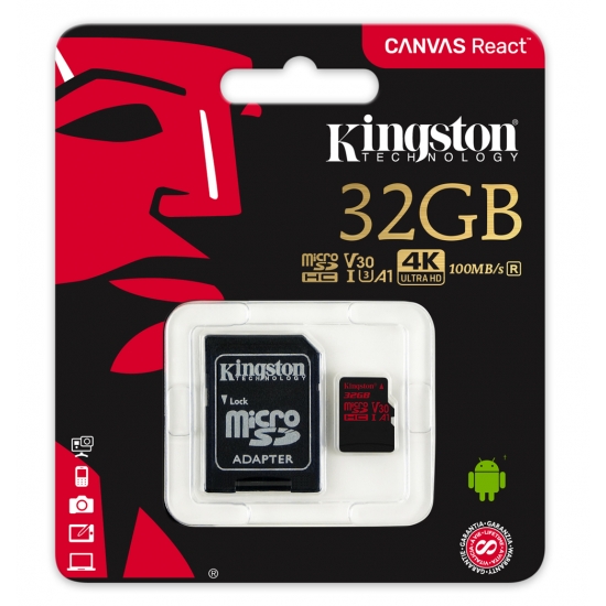 Карта памяти microSDHC 32Gb (Class 10, UHS-I U3, до 100МБ/с чтение/80МБ/с запись) + переходник SD Kingston - фото 2