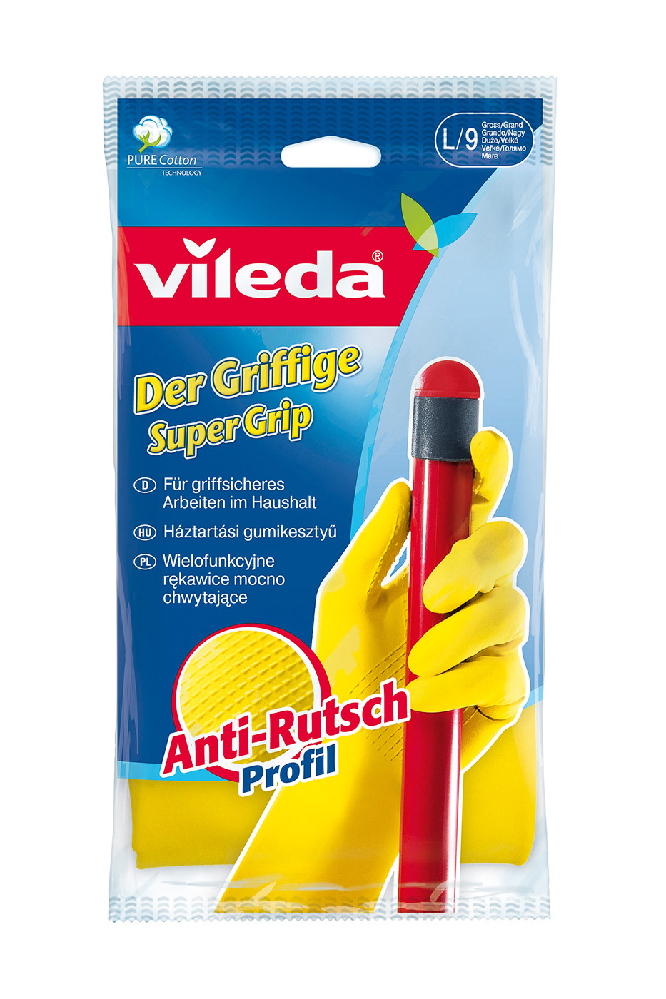 Рукавички гумові для приберання Super Grip L (великі), 1 пара, жовт. Vileda - фото 3