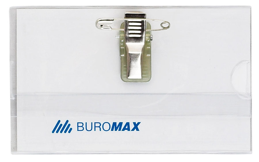 Бейдж горизонтальный 90*55мм., с зажимом и булавкой BuroMax - фото 2