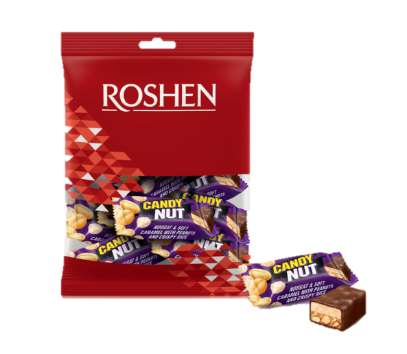 Конфеты Candy Nut нуга и мягкая карамель с арахисом и хрустящим рисом 160г. Roshen - фото 1