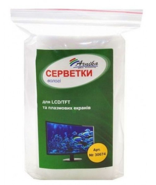 Салфетки влажные для чистки TFT/PDA/LCD мониторов, запаска в кульке 100шт. Арника - фото 1