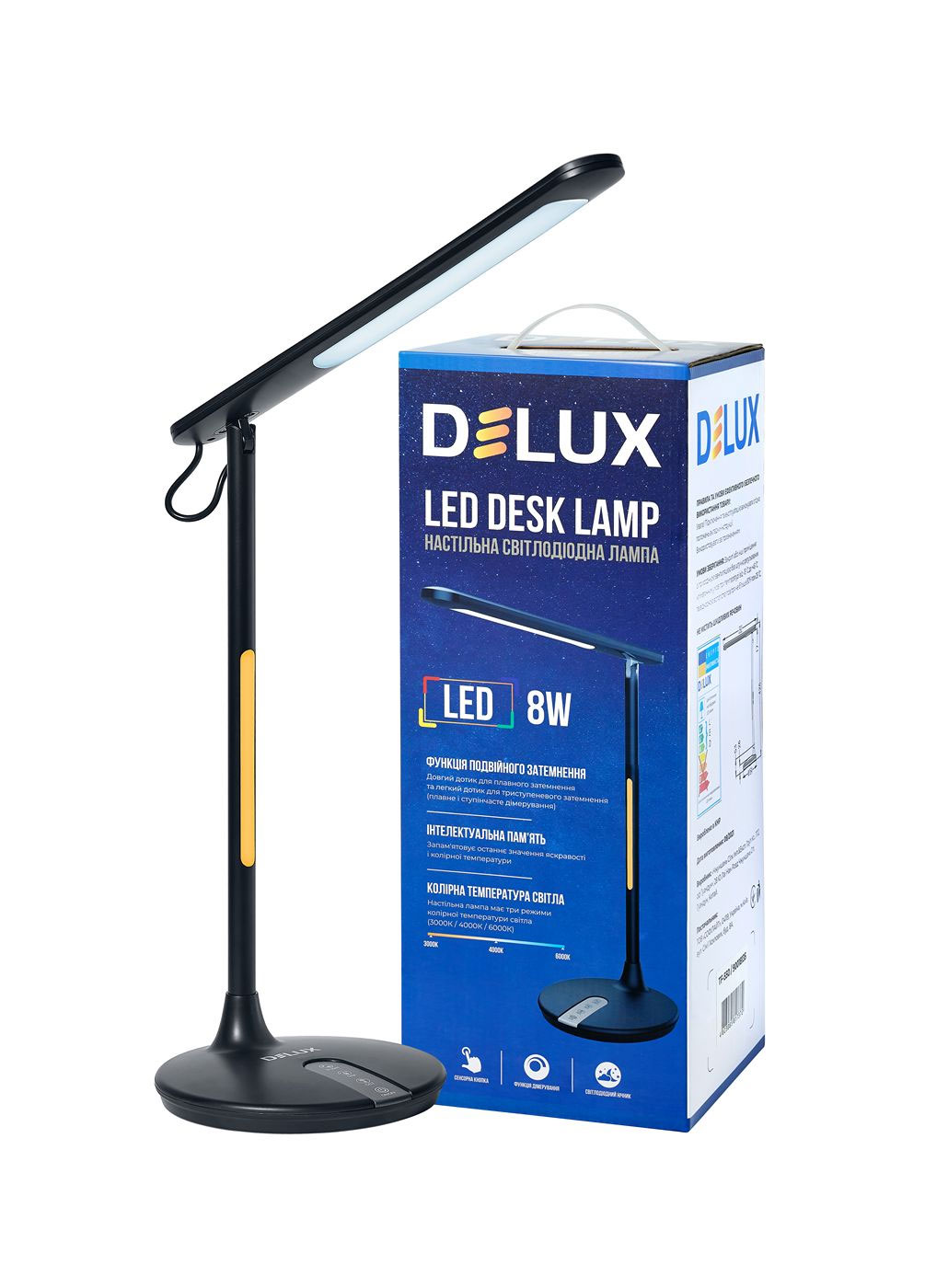 Світильник настільний на підставці LED DELUX TF-550 3000К/4000К/6000К , 8Вт., чорн. DeLux - фото 1