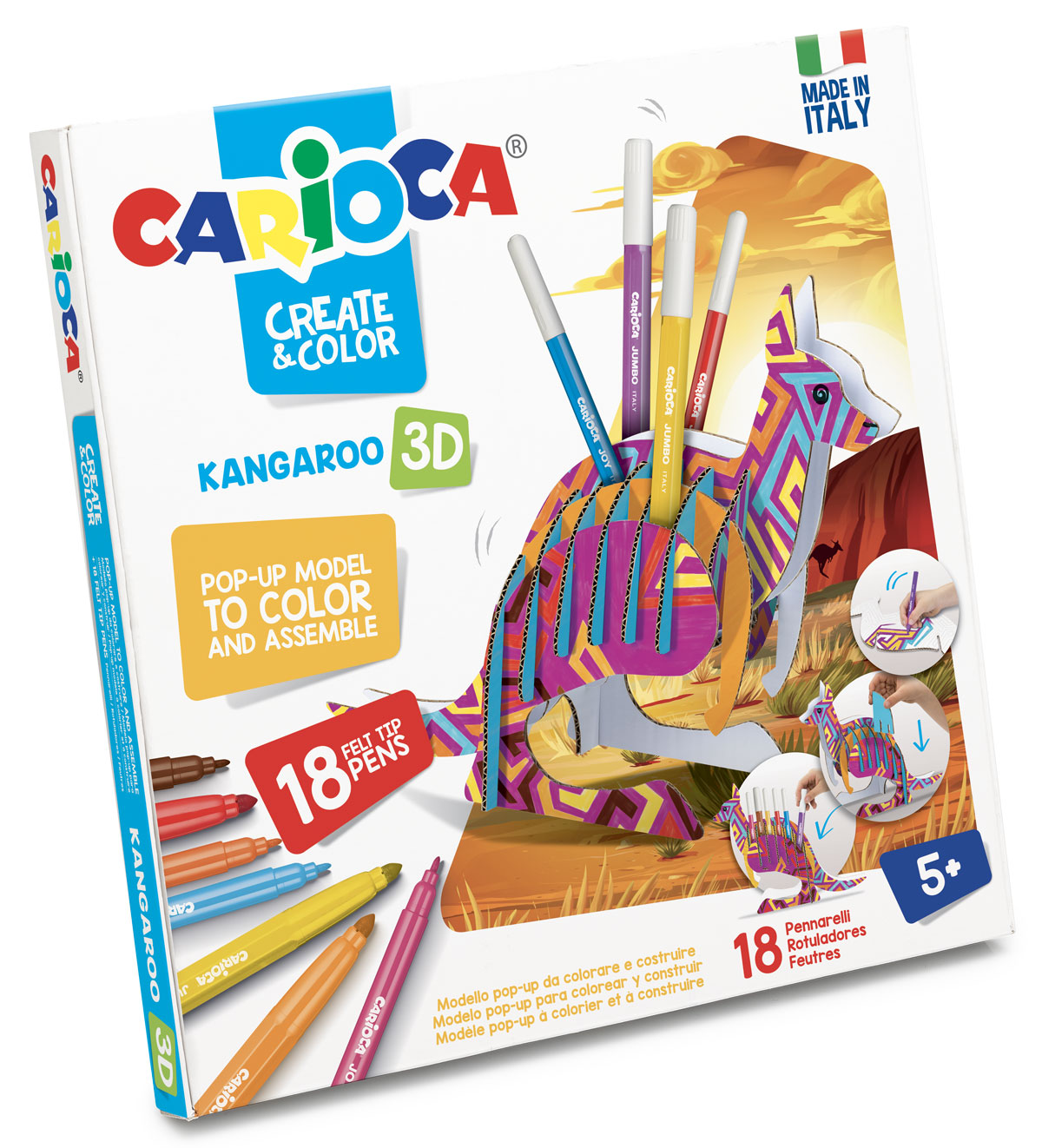 Набор для творчества 3D-пазл Кенгуру + фломастеры 18цв. Carioca - фото 1