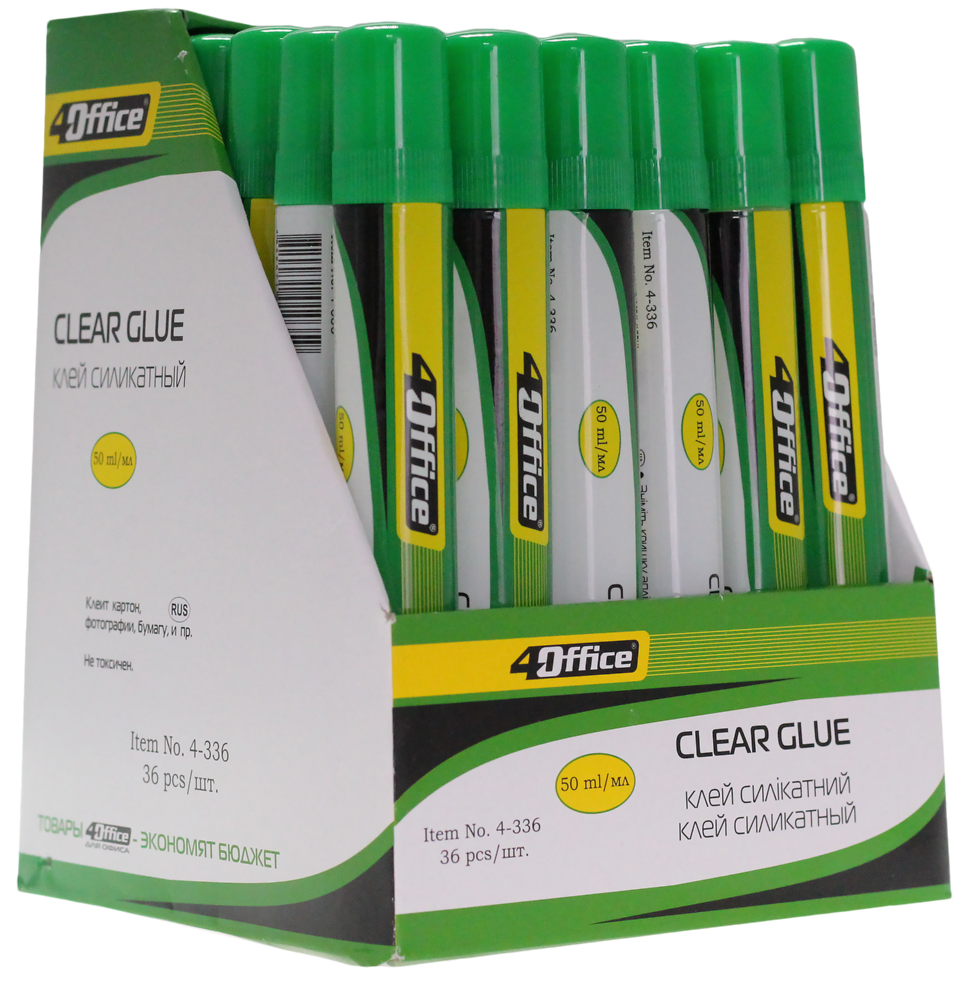 Клей силікатний, з губкою 50г., олівець 4Office - фото 1