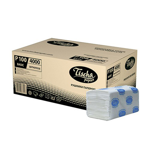 Полотенца листовые V (ZZ) -складка 2-сл., целлюлоза, 160 лист.(22,5*22,5см.) Basic, бел. Tischa Papier - фото 1