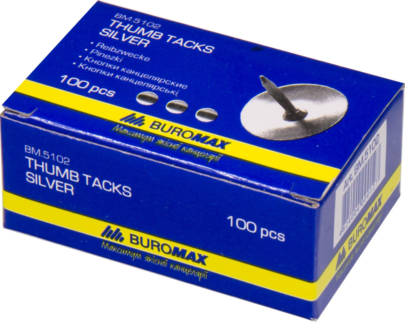 Кнопки металеві 100шт/уп., никель. BuroMax - фото 1