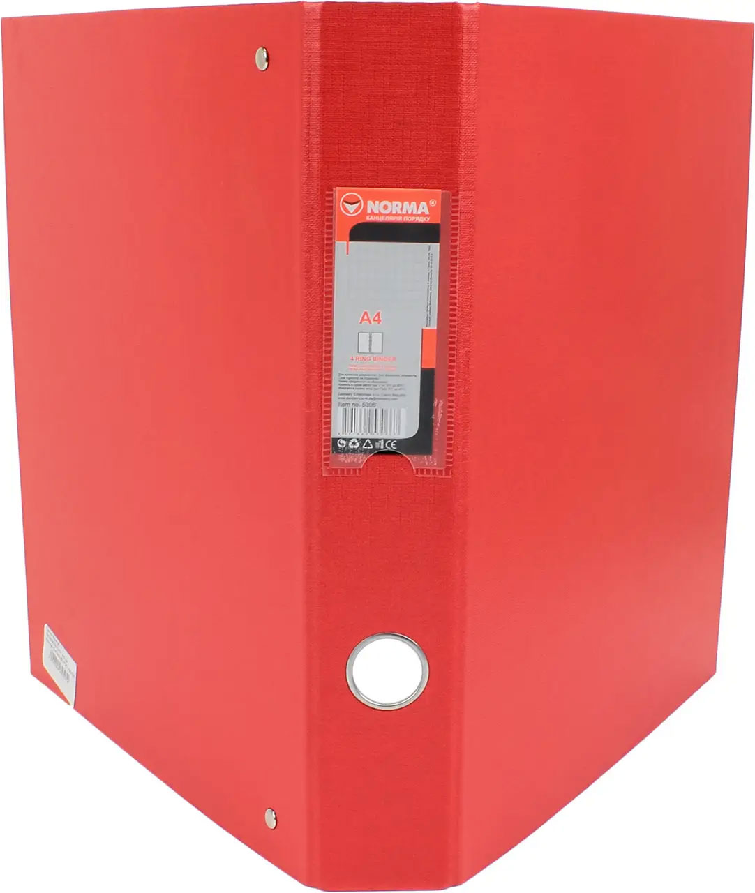 Папка А4, 50мм., 4кольца, картон PVC покрытие, красн. NORMA - фото 3