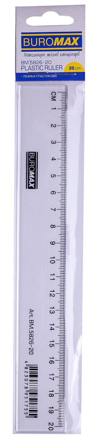 Лінійка пластикова 20см., прозор. BuroMax - фото 1