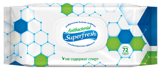 Салфетки влажные Антибактериальные без спирта, 72шт./уп., с клапаном Super Fresh - фото 1