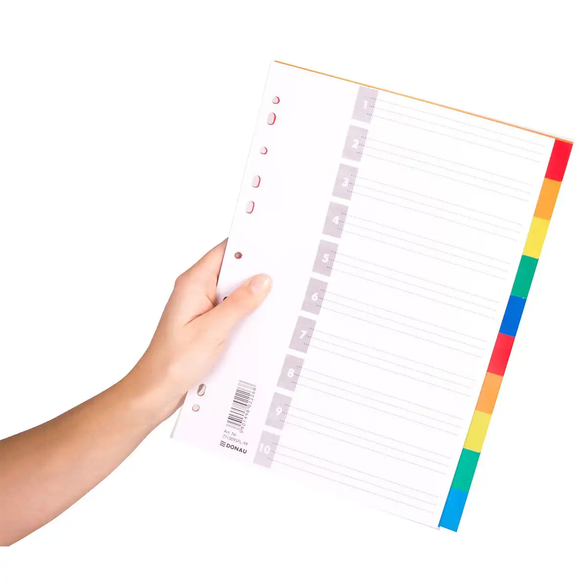 Розділювач сторінок кольоровий 1-10 (2x5 кольорів), пластик., з листом описом DONAU - фото 1