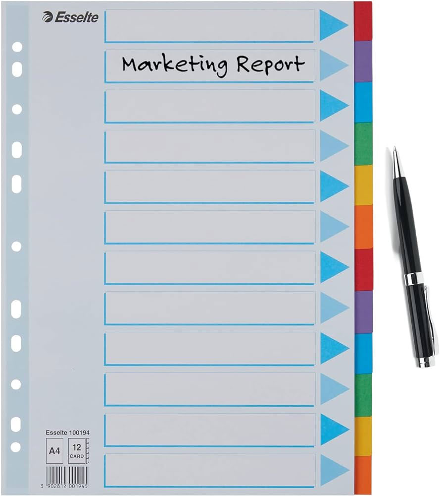 Розділювач сторінок кольоровий, 12 розділів (2х6 кольорів), картон. Esselte - фото 1