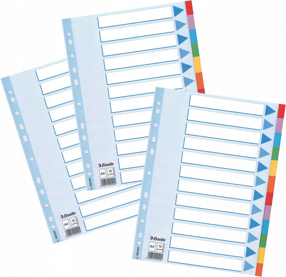 Розділювач сторінок кольоровий, 12 розділів (2х6 кольорів), картон. Esselte - фото 2
