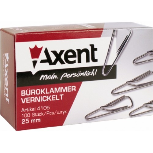 Скрепки 25мм., никель., треугольные, 100шт., картон. уп. Axent - фото 1