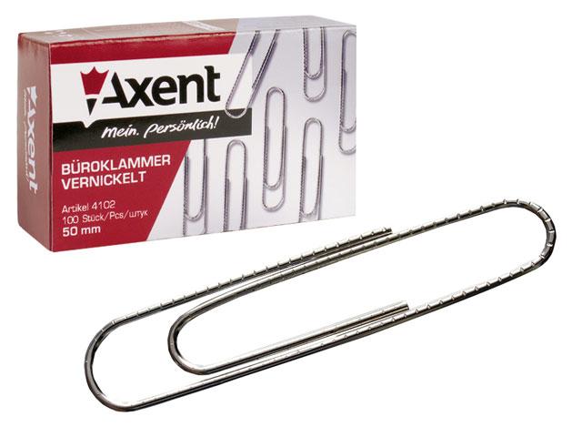 Скрепки 50мм., никель., круглые, гладкие, 100шт., картон. уп. Axent - фото 1