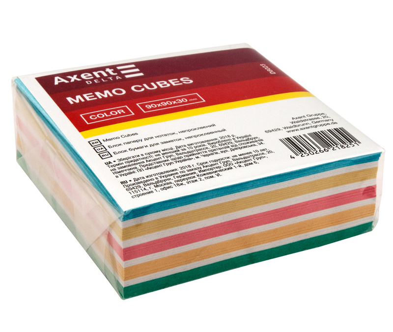 Блок для запису неклеєний 90*90*30мм., Delta (D8023) Color Axent - фото 1