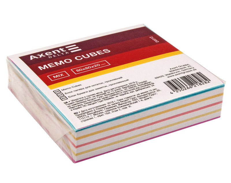 Блок для запису клеєний 80*80*20мм., Delta (D8012) Mix Axent - фото 1