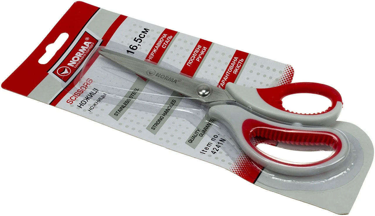 Ножницы 16,5см., с резиновыми вставками, серо-красные NORMA - фото 1