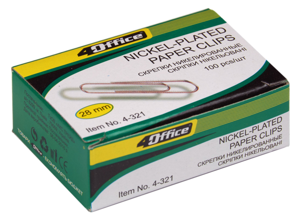 Скріпки нікельовані круглі, 28мм., 100шт., картон. уп. 4Office - фото 3