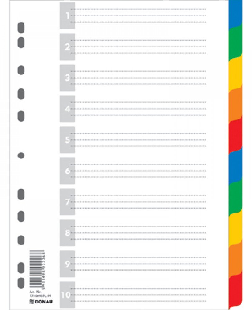Розділювач сторінок кольоровий 1-10 (2x5 кольорів), пластик., з листом описом DONAU - фото 2