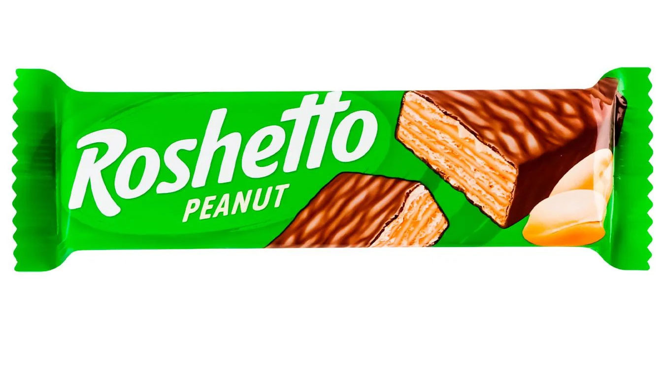 Батончик вафельний Roshetto Peanut з арахісом, 34г. Roshen - фото 1